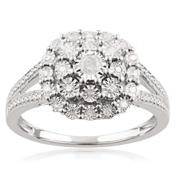 1 5 Carat Diamond Ring with 25 Brilliant Diamonds in Sterling Silver For Cheap