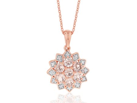 Rose Plated Sterling Silver Morganite and White Zircon Starburst Pendant on Chain Online Hot Sale