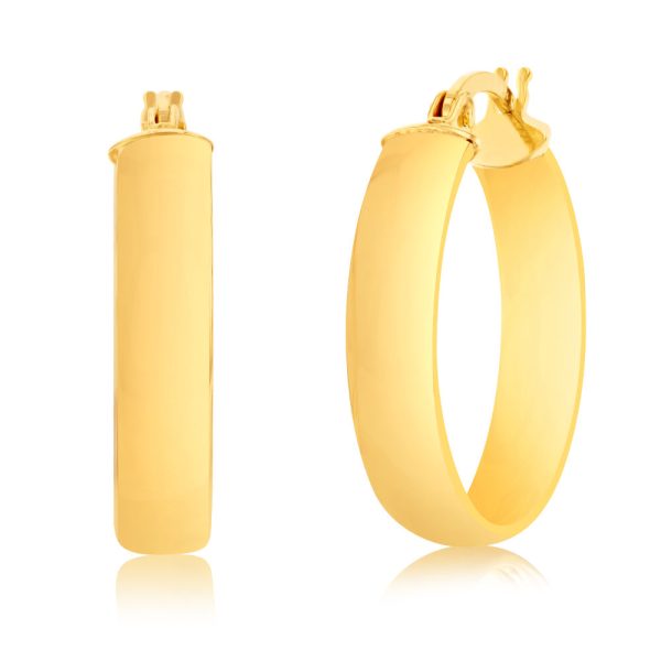 9ct Yellow Gold 15mm Plain Hoop Earrings Cheap