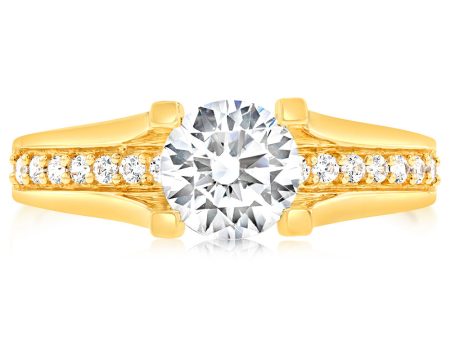 9ct Yellow Gold Round Cubic Zirconia 4 Claw and Channel Set Ring Online