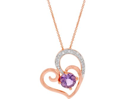 9ct Rose Amethyst and Diamond Heart Pendant on 45cm Chain Online Hot Sale