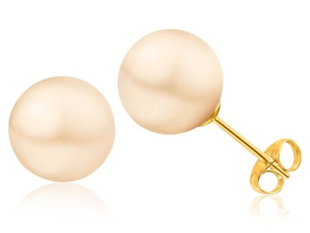 14ct Yellow Gold 9mm White Freshwater Pearl Stud Earrings Hot on Sale