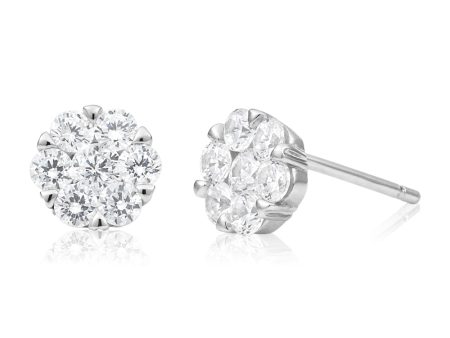 Sterling Silver Rhodium Plated Cubic Zirconia Flower Stud Earrings For Sale