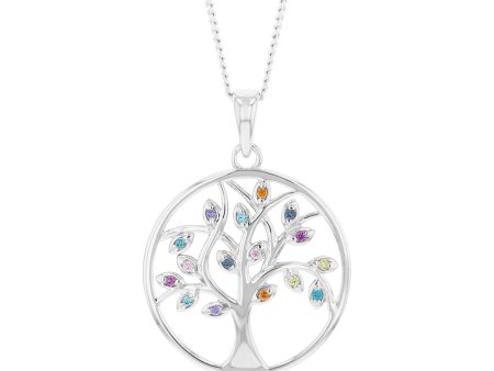 Sterling Silver Rainbow Multicolour Cubic Zirconia Tree Of Life Pendant Online Hot Sale