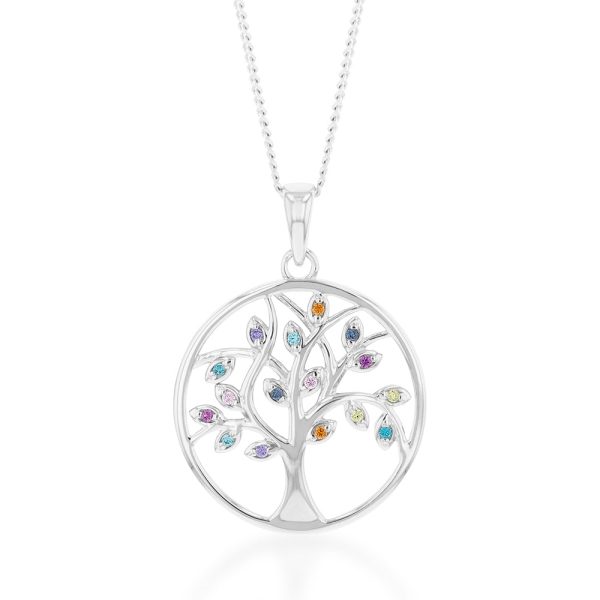 Sterling Silver Rainbow Multicolour Cubic Zirconia Tree Of Life Pendant Online Hot Sale