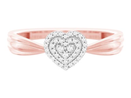 9ct Rose Gold 0.10 Carat Heart Shape Diamond Ring with 39 Brilliant Cut Diamonds Online now