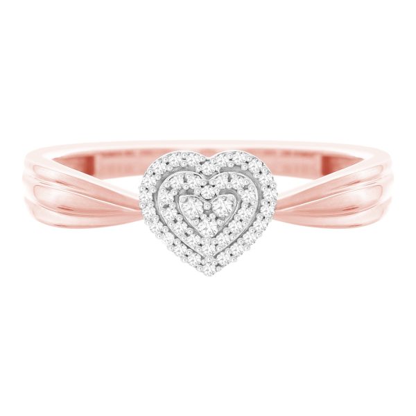 9ct Rose Gold 0.10 Carat Heart Shape Diamond Ring with 39 Brilliant Cut Diamonds Online now