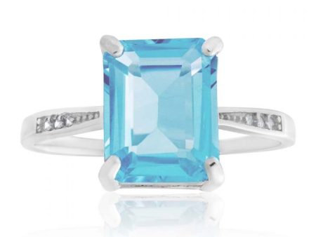 Sterling Silver Blue Topaz Ring with Zirconia Accent Online now