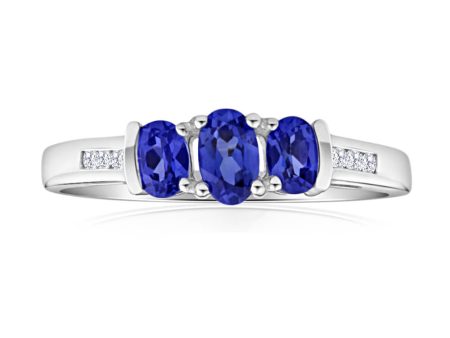 9ct White Gold Created Tanzanite Trio + Diamond Ring Cheap