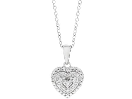 Sterling Silver With Diamond Heart Shape Pendant with Chain Sale