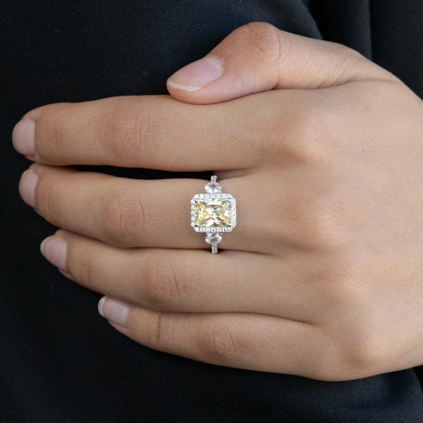 Sterling Silver Yellow And White Zirconia Emerald Cut Ring Supply