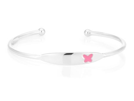 Sterling Silver Pink Butterfly Kids 45mm Bangle on Sale