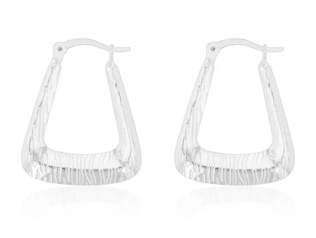 Sterling Silver Rectangular Patterned Hoop Earring For Discount