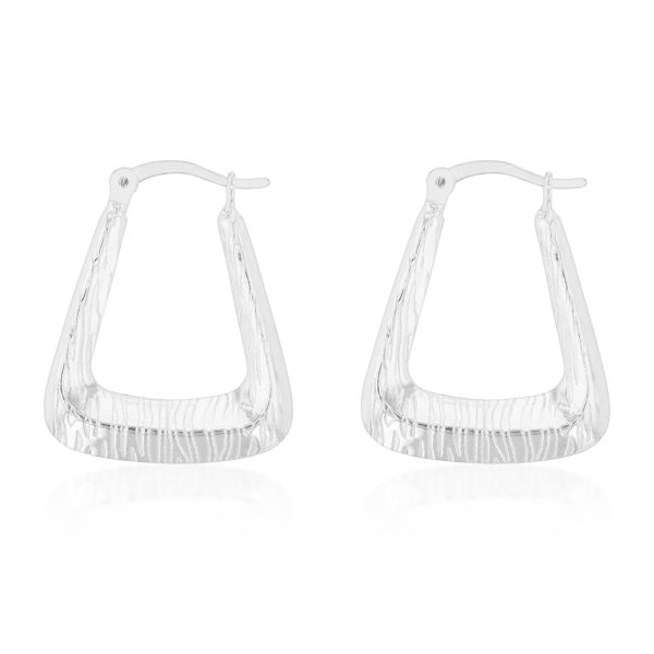 Sterling Silver Rectangular Patterned Hoop Earring For Discount