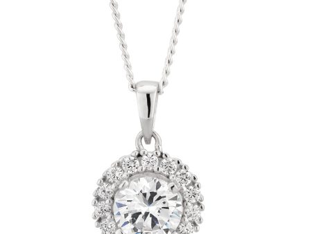 Sterling Silver Zirconia Fancy Round Pendant For Sale