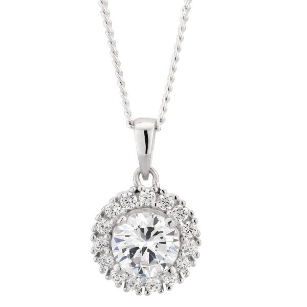 Sterling Silver Zirconia Fancy Round Pendant For Sale