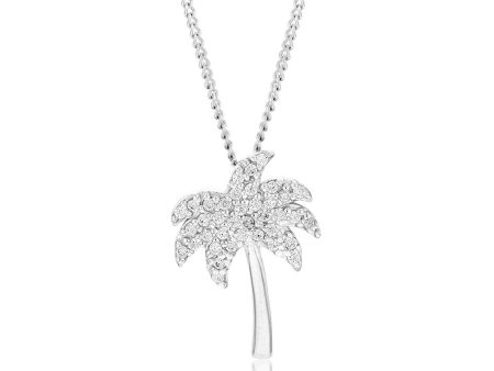 Sterling Silver Rhodium Plated White Cubic Zirconia Palm Tree Pendant Online Sale