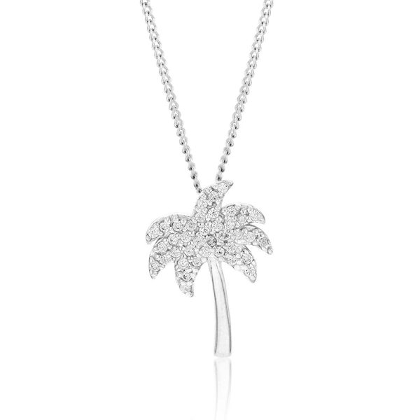 Sterling Silver Rhodium Plated White Cubic Zirconia Palm Tree Pendant Online Sale