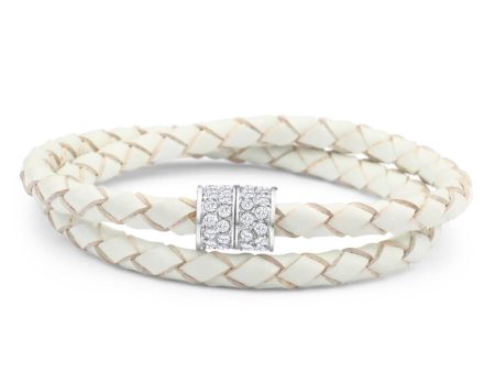 White Double Leather Wrap Crystal Magnetic Bracelet Discount