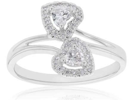 18 White Gold 1 3 Carat Diamond Double Heart Ring Online now