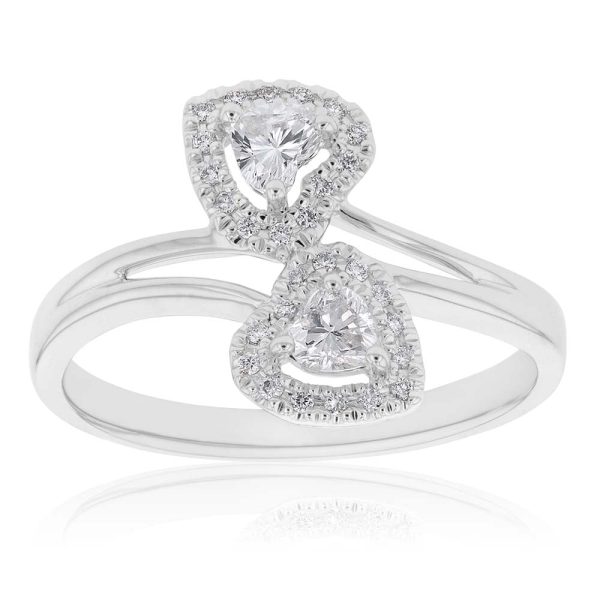 18 White Gold 1 3 Carat Diamond Double Heart Ring Online now