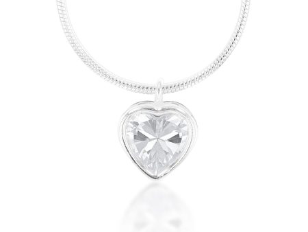 Sterling Silver White Cubic Zirconia Heart Pendant with 40cm Snake Chain Online Hot Sale