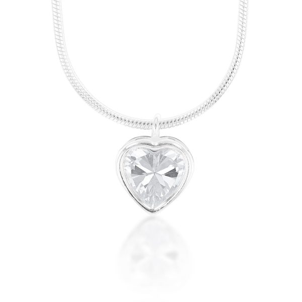 Sterling Silver White Cubic Zirconia Heart Pendant with 40cm Snake Chain Online Hot Sale