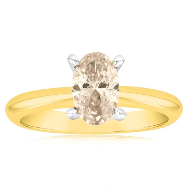 18ct Yellow Gold Diamond Ring With 1 Carat Oval Champagne Australian Diamond Online Hot Sale