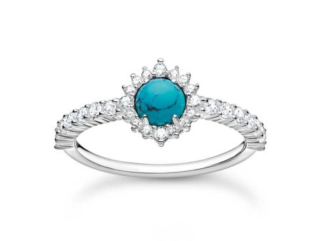 Thomas Sabo Sterling Silver Turquoise Cubic Zirconia Ring For Sale