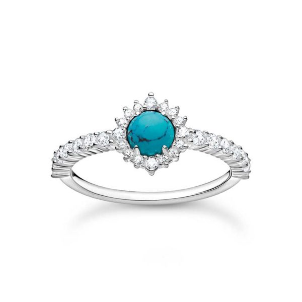 Thomas Sabo Sterling Silver Turquoise Cubic Zirconia Ring For Sale