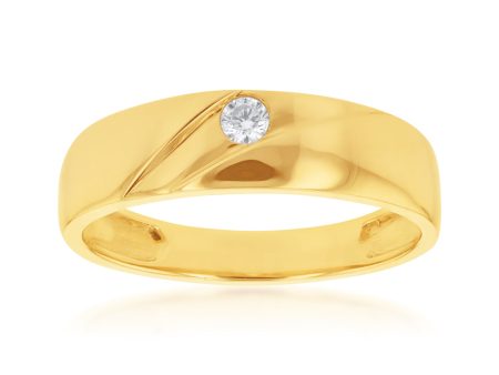 9ct Yellow Gold Round Cubic Zirconia Gents Ring Hot on Sale