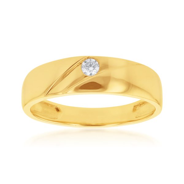 9ct Yellow Gold Round Cubic Zirconia Gents Ring Hot on Sale