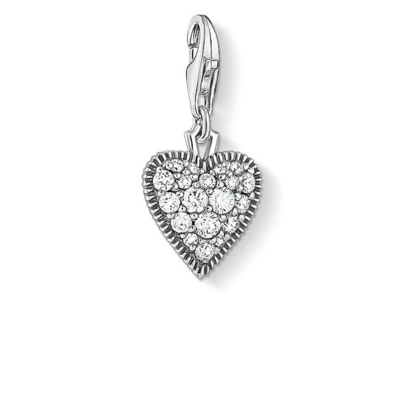 Sterling Silver Thomas Sabo Charm Club Oxidised Zirconia Heart For Cheap