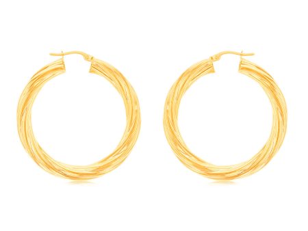 9ct Yellow Gold Twisted Striped 30MM Hoop Earrings 9Y Cheap