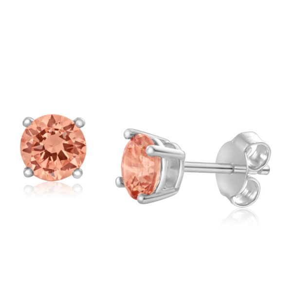 Sterling Silver Zirconia Round 6.55mm Champagne Stud Earrings Online