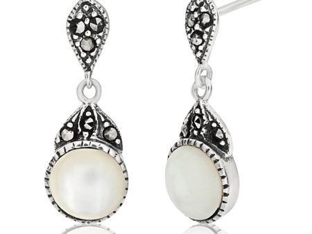 Sterling Silver Marcasite + Oxidised Pearl Earrings Online Hot Sale