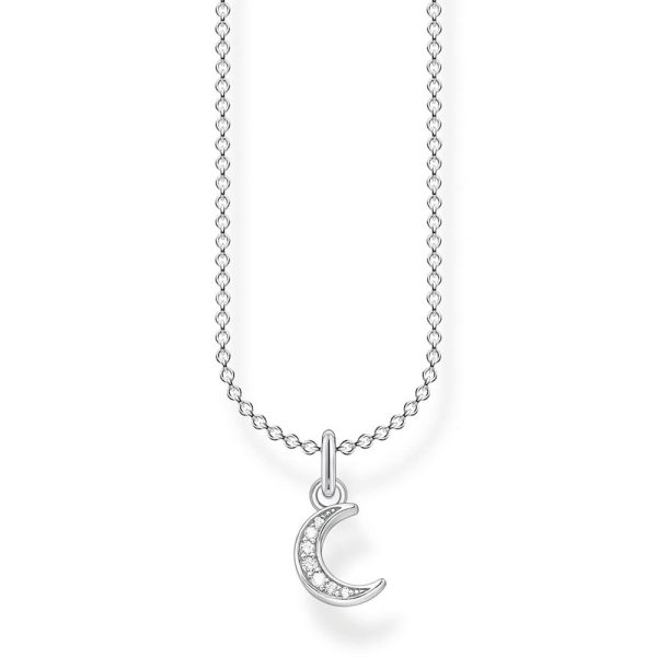 Sterling Silver Thomas Sabo Charm Club Moon Zirconia Necklace 38-45cm Sale