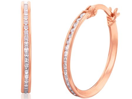 9ct Rose Gold 15mm Cubic Zirconia Hoop Earrings Cheap