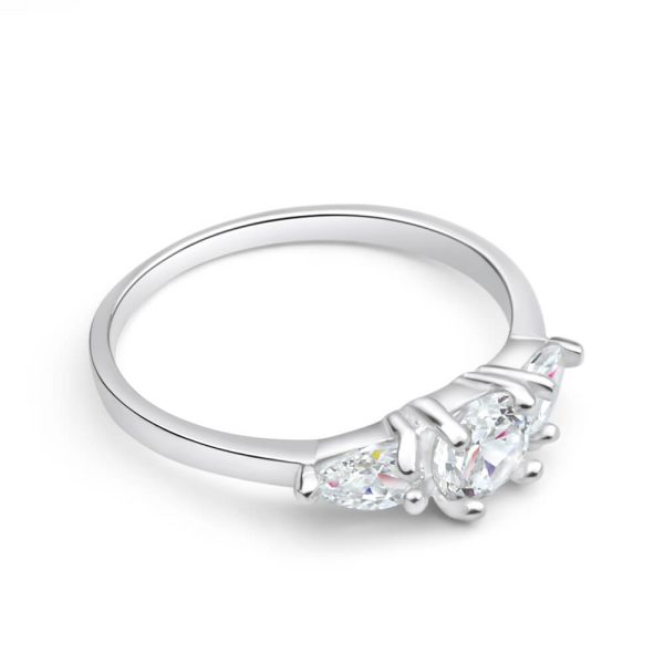 Sterling Silver Zirconia Trilogy Ring Hot on Sale