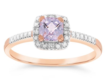 9ct Rose Gold Created Morganite And Diamond Cushion Ring Online now