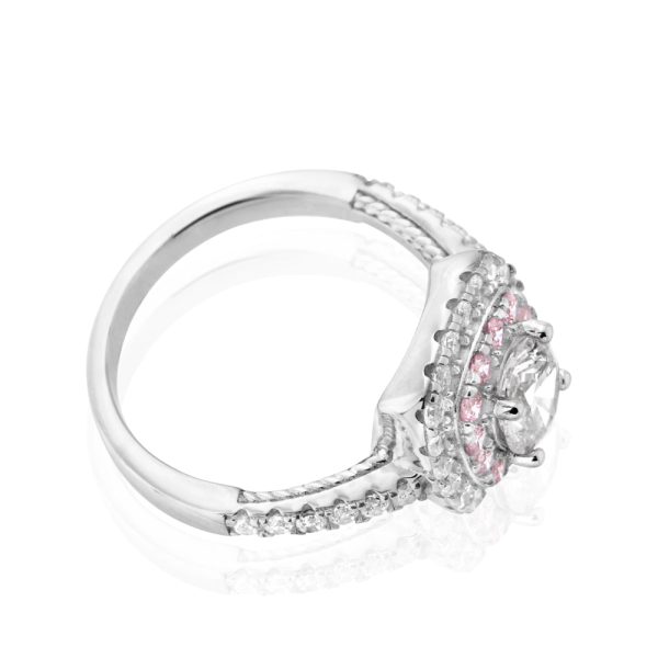 Sterling Silver Pink and White Zirconia Ring Discount