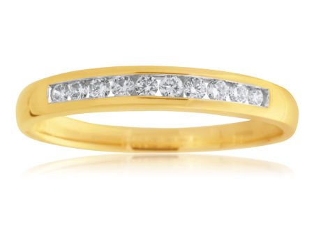 18ct Yellow Gold 1 4 Carat Channel Set Diamond Ring with 10 Brilliant Diamonds Fashion