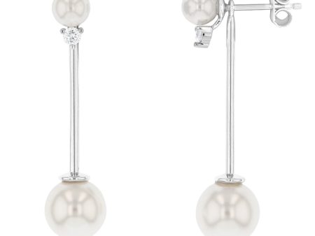 Sterling Silver White Shell Pearl and Zirconia Drop Earrings Cheap