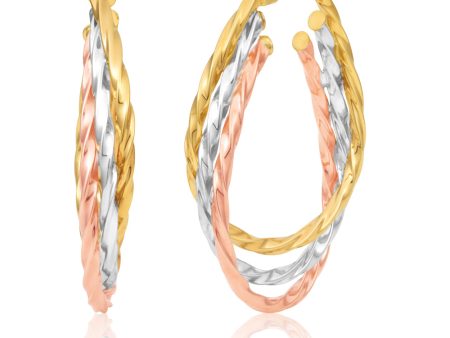 9ct Three Tones Gold Hoop Earrings For Cheap