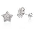 Sterling Silver With 2 Diamond Star Shape Earing Studs Cheap