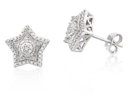 Sterling Silver With 2 Diamond Star Shape Earing Studs Cheap