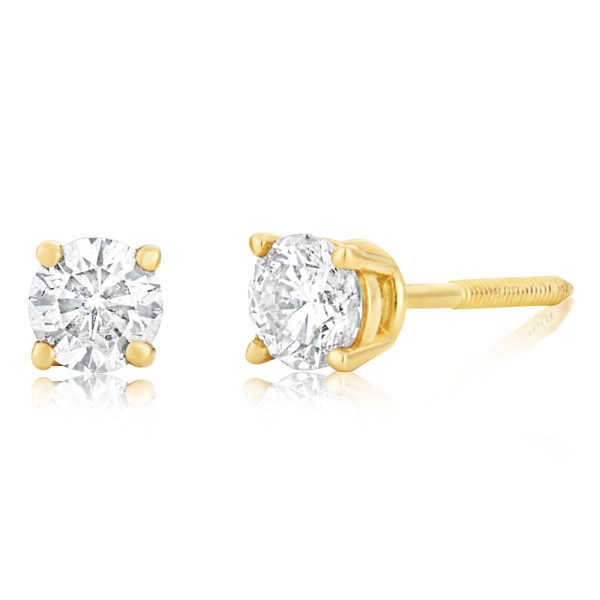 14ct Yellow Gold 0.3 Carat Diamond Stud Earrings with Screw Back Butterfly Sale