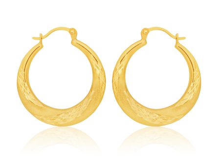 9ct Yellow Gold 15mm Creole With Diamond Cut Pattern Earrings Supply