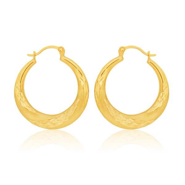 9ct Yellow Gold 15mm Creole With Diamond Cut Pattern Earrings Supply