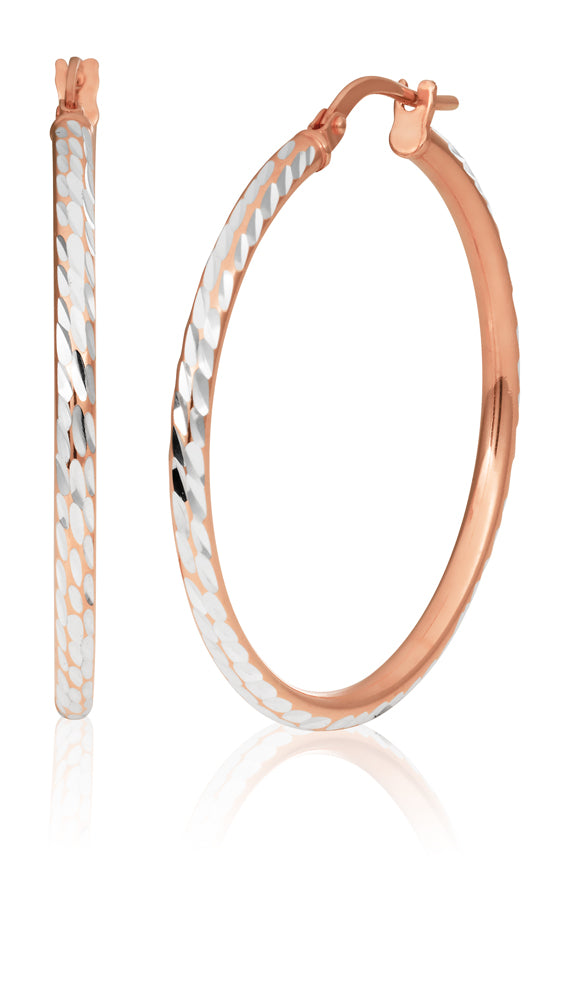 9ct Rose Gold Silver Filled 2x30mm Fancy Hoop Earrings Fashion